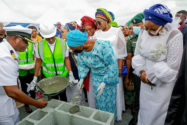 Wife of the Vice President, Mrs Dolapo Osinbajo laying foundation for the NOWA 200 Beds Capacity Women and Children Green Smart Hospital in Galadimawa, Abuja