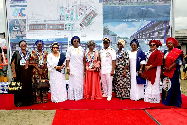 The Special Guest of Honour, Mrs Margret Koshoni, Chief of the Naval Staff, NOWA National President, NAFOWA National President, NAOWA representative and POWA National President as well as Past NOWA National Presidents in a group photograph during the Foundation Laying Ceremony